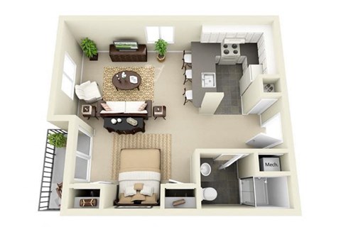 Floor plan for studio, 1 bath, 484 sqft